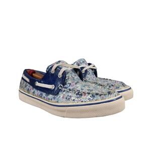 Sperry Shoes Womens 7.5 Boat Sneaker Top Sider Casual Sequin Floral Two Eye Flat